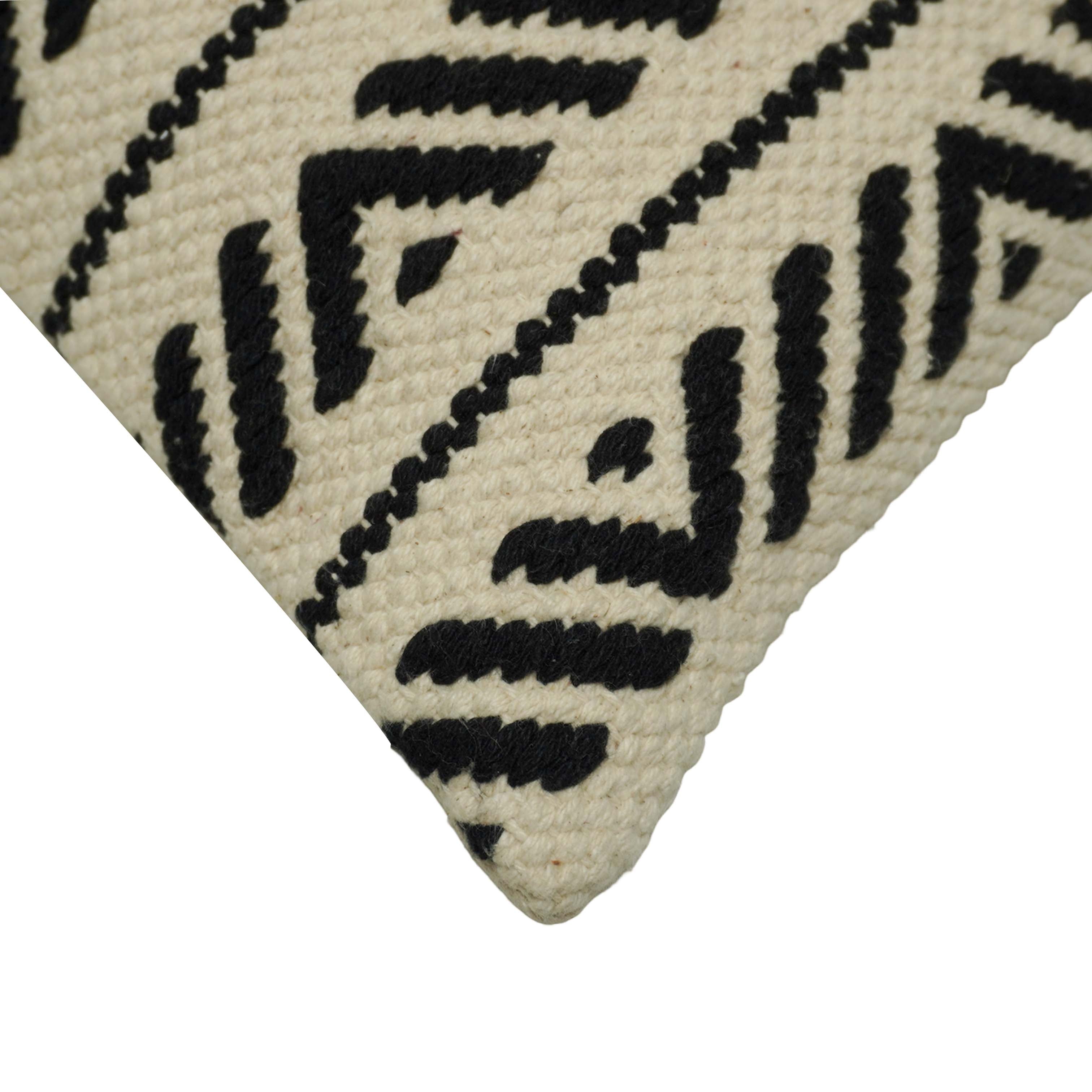 Handwoven Cotton Cushion Cover 45x45 cm | Black & Ivory Geometric Woven Throw Pillow Cover | Boho Farmhouse Decorative Cushion Cover with Concealed Zipper
