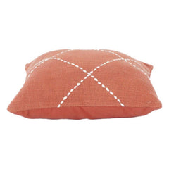 Terracotta Cotton Cushion Cover with Hand-Stitched Diamond Pattern | Geometric Embroidered Throw Pillow Cover | 18x18 Inch
