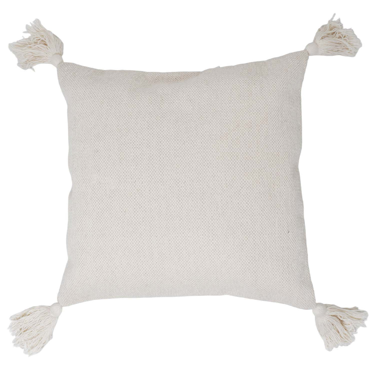 Handmade Cotton Cushion Cover with Tassels 45x45 cm | Ivory Textured Woven Decorative Throw Pillow Cover | Boho Farmhouse Sofa Cushion | Concealed Zip | 18x18 Inch - Bulk manufacturer & supplier from Panipat, India