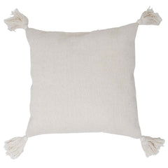 Handmade Cotton Cushion Cover with Tassels 45x45 cm | Ivory Textured Woven Decorative Throw Pillow Cover | Boho Farmhouse Sofa Cushion | Concealed Zip | 18x18 Inch