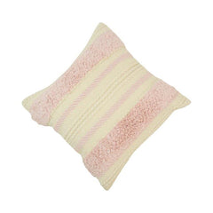 Handmade Tufted Cotton Cushion Cover 45x45 cm | Blush Pink & Ivory Textured Boho Pillow Cover