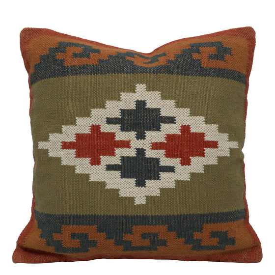 Olive Rust & Navy Tribal Handwoven Cotton Cushion Cover 45x45 cm