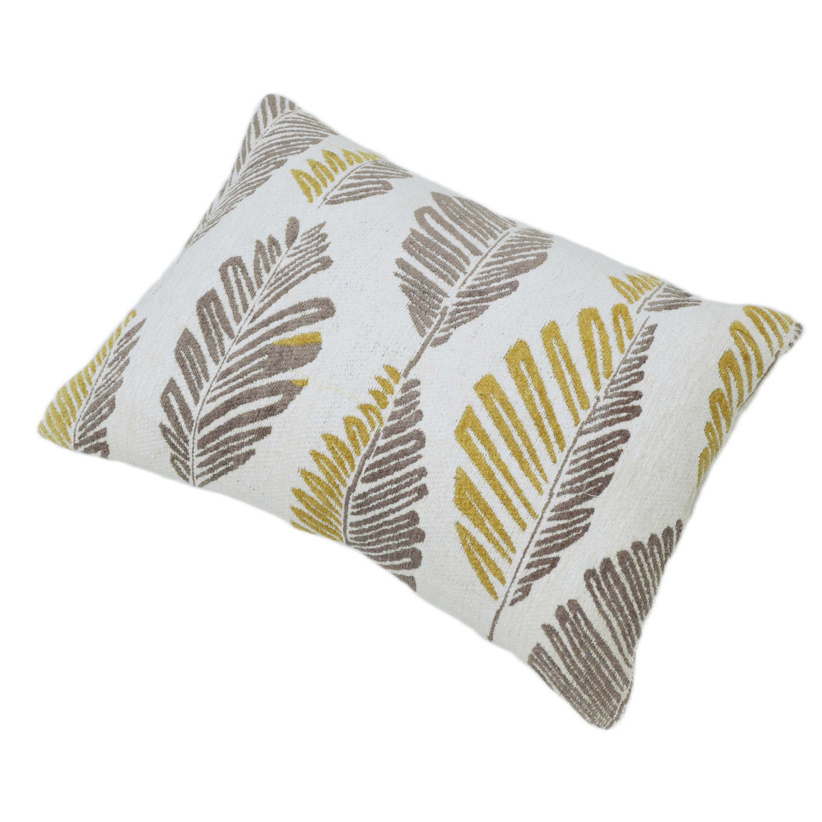 Mustard and taupe abstract leaf handwoven jacquard cushion cover 45x45 cm