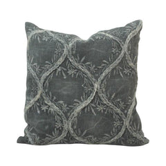 Velvet Trellis Embroidered Cushion Cover – Sage Grey | 45x45 cm Decorative Pillow Cover