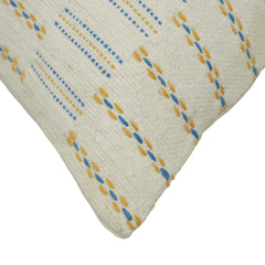 Handwoven Cotton Cushion Cover 45x45 cm | Ivory Decorative Throw Pillow Cover with Blue & Mustard Woven Stripe Pattern | Modern Boho Sofa Cushion Cover | Hidden Zipper