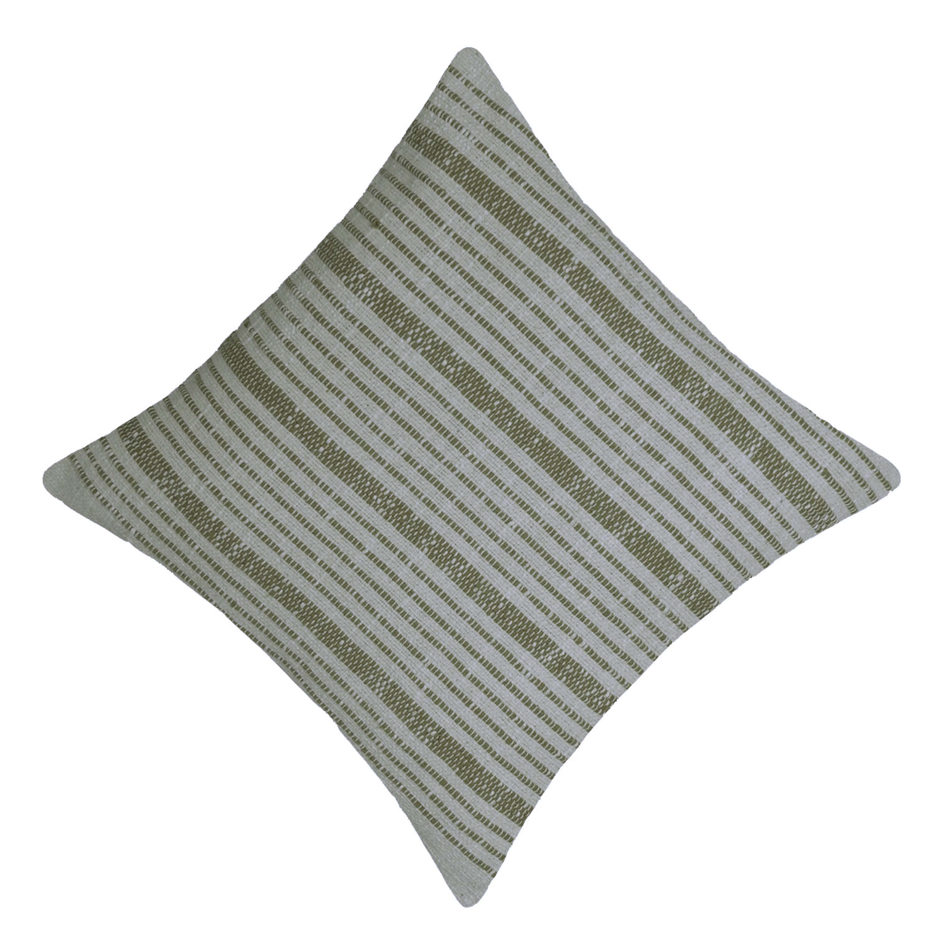 Handwoven Cotton Cushion Cover – Sage Green & Ivory Striped Textured Design, 45 x 45 cm