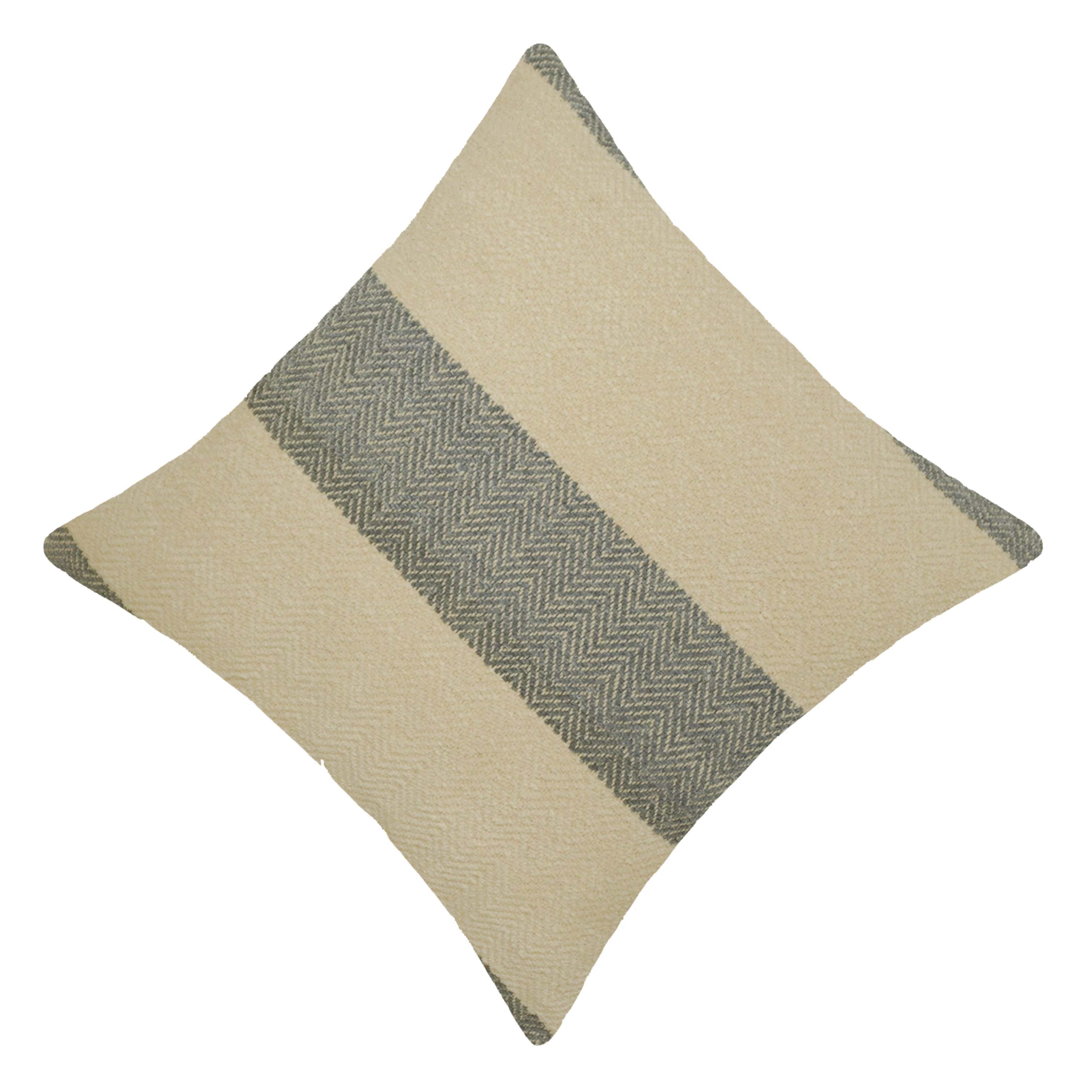 Handwoven Cotton Cushion Cover 45x45 cm – Ivory & Grey Textured Stripe Design | Soft Decorative Throw Pillow Cover with Concealed Zip