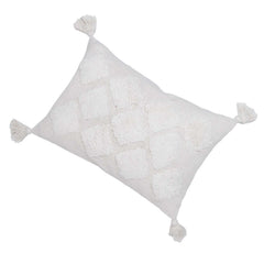 Handmade Tufted Cotton Cushion Cover with Tassels – Ivory Boho Geometric Textured Throw Pillow Cover – 30 x 50 cm Lumbar Cushion Cover
