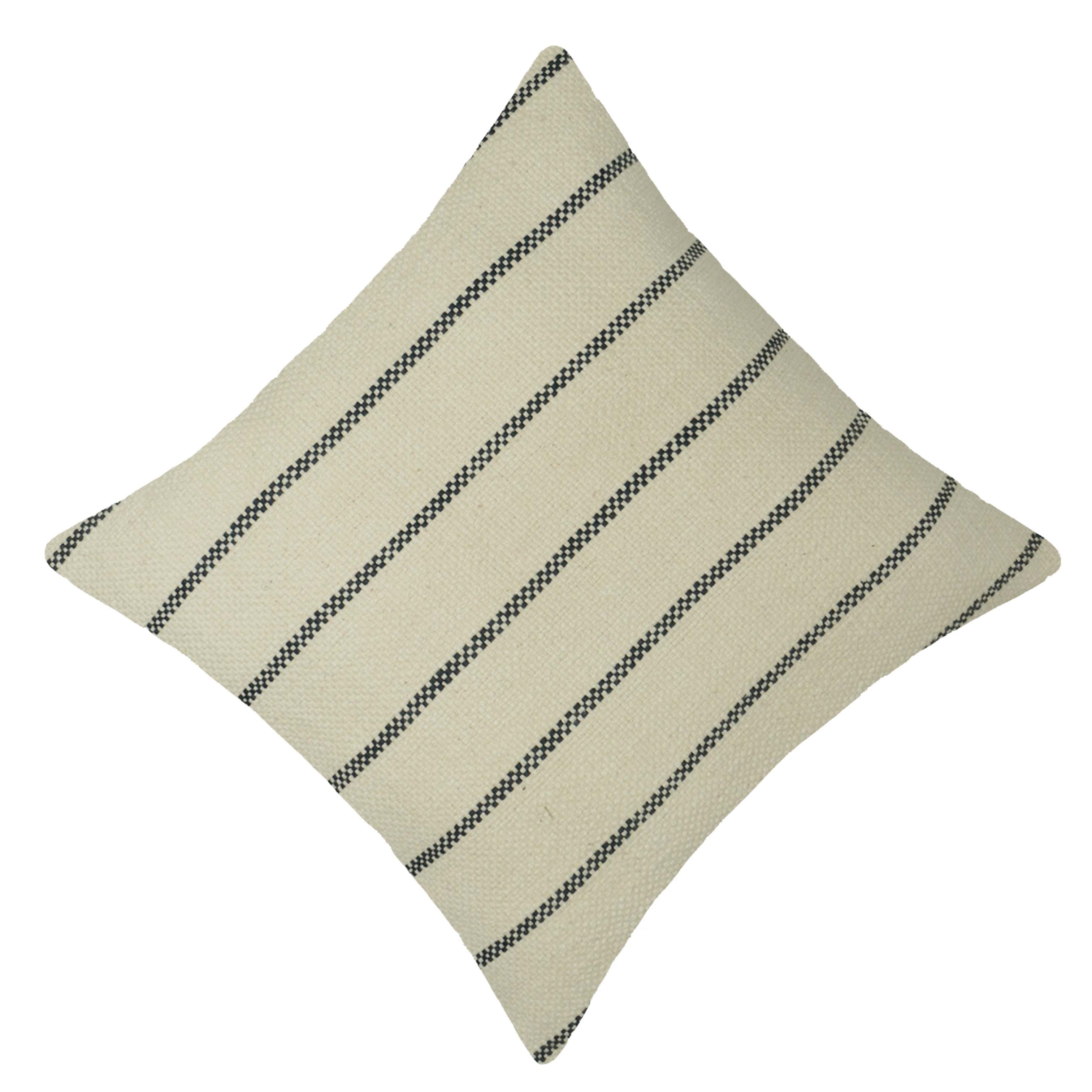 Handwoven Cotton Striped Cushion Cover 45x45 cm | Ivory & Black Woven Throw Pillow Cover | Modern Farmhouse & Minimalist Home Décor | Hidden Zip | 100% Cotton