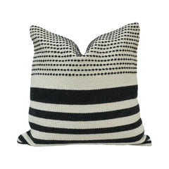 Handmade Black & White Cotton Cushion Cover | Woven Striped & Dotted Design | 45x45 cm Decorative Pillow Cover