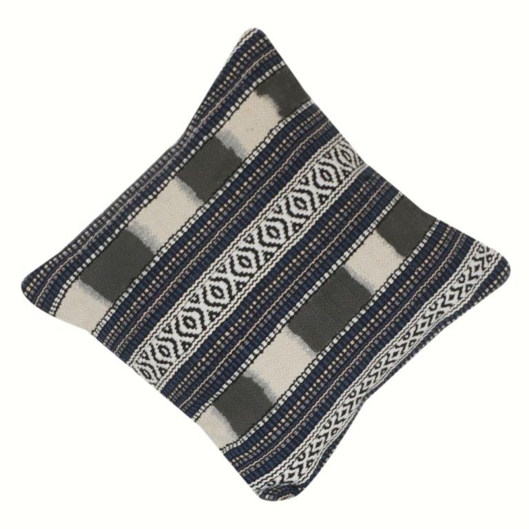 Handwoven Geometric Striped Cotton Cushion Cover | Boho Tribal Pattern | 18x18 Inch Decorative Pillow Cover