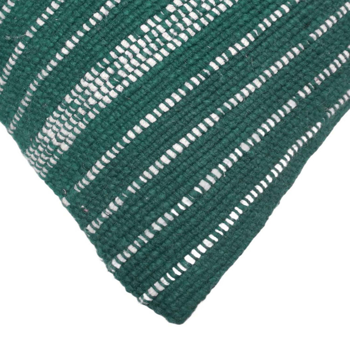 Handwoven Cotton Cushion Cover – Green & Ivory Textured Striped Design, 45 x 45 cm