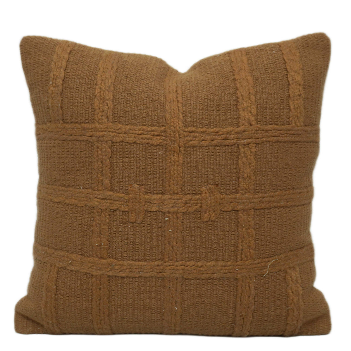 Handcrafted Brown Textured Cushion Cover – Geometric Woven Design, 45 x 45 cm