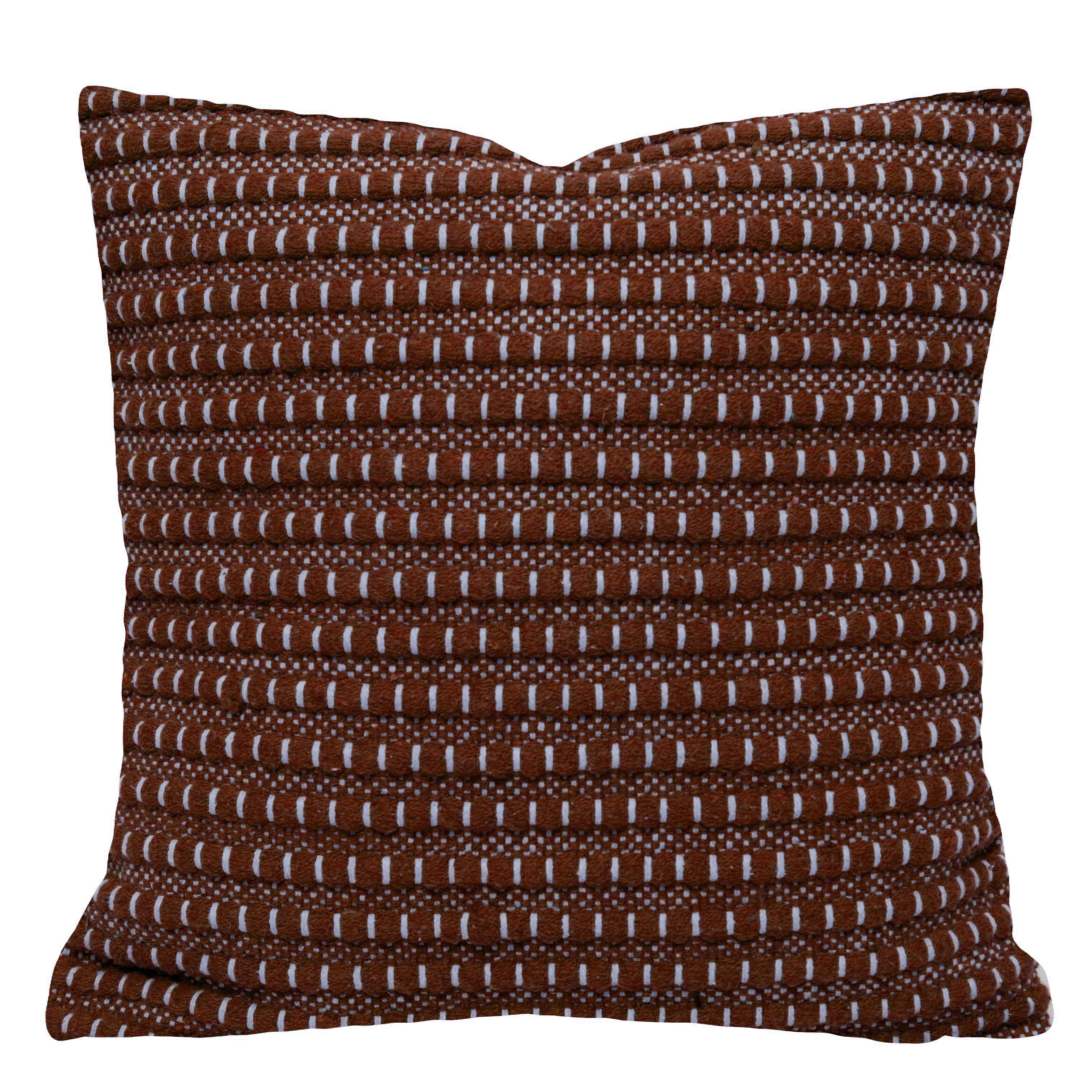 Handwoven Cotton Cushion Cover – Brown & Ivory Textured Striped Design, 45 x 45 cm