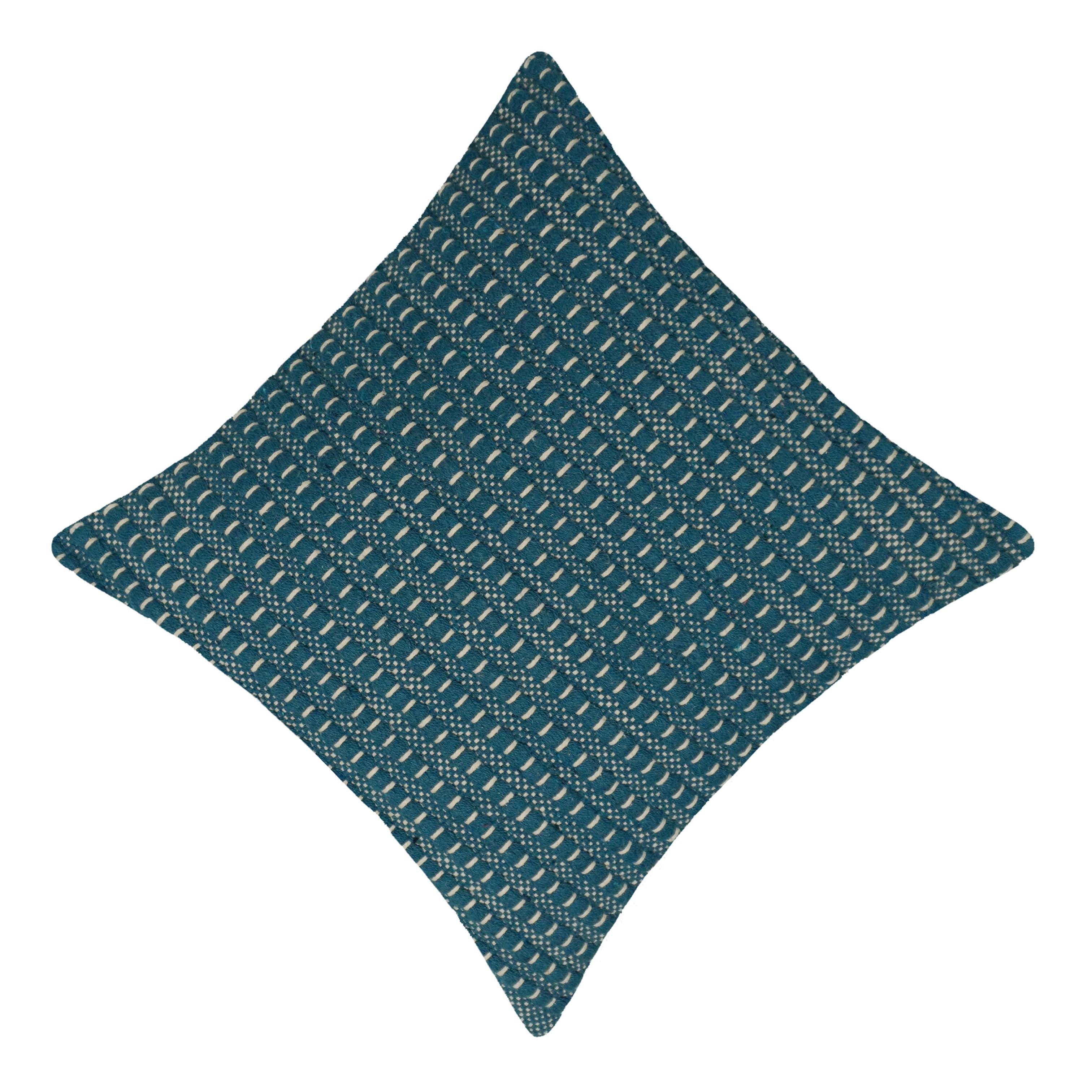 Handwoven Cotton Cushion Cover 45x45 cm | Textured Woven Stripe Design | Decorative Sofa Cushion Cover | Hidden Zip | Blue & Ivory | 18x18 Inch