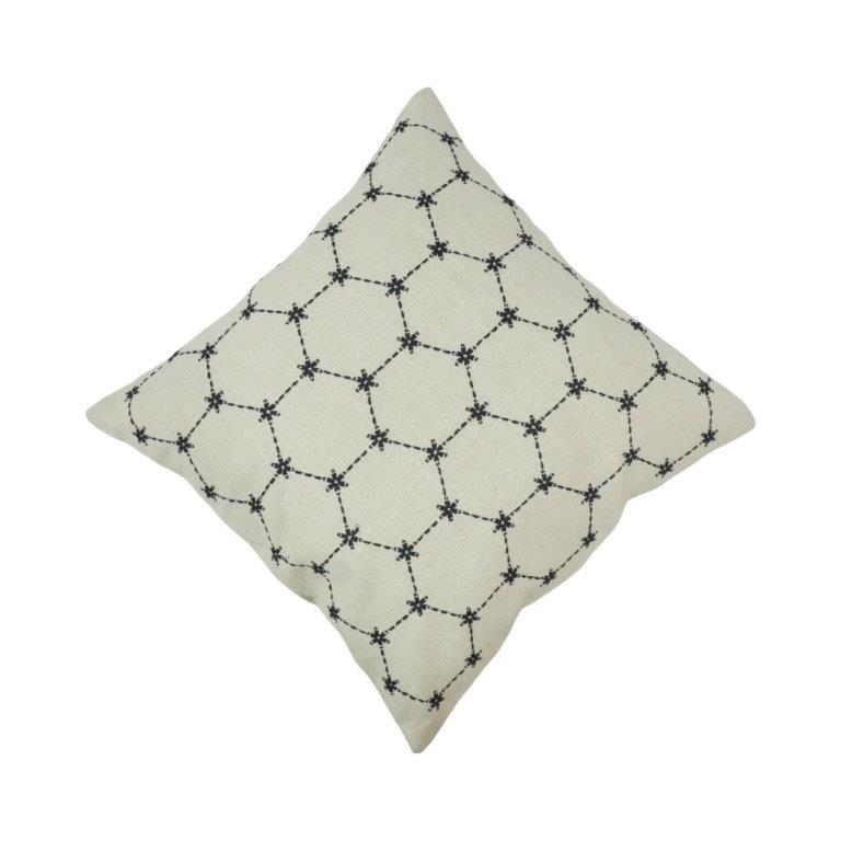 Ivory Geometric Embroidered Cotton Cushion Cover | 45 x 45 cm | Modern Lattice Design - Bulk manufacturer & supplier from Panipat, India