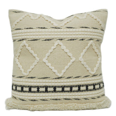 Handwoven Cream & Black Geometric Cotton Cushion Cover – Textured Boho Accent, 45 x 45 cm
