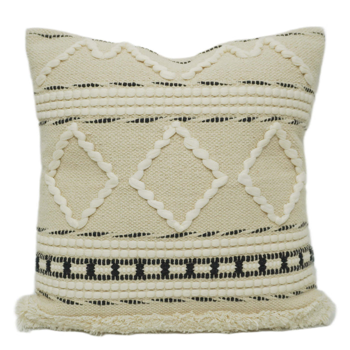 Handwoven Cream & Black Geometric Cotton Cushion Cover – Textured Boho Accent, 45 x 45 cm