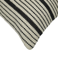Handwoven Cotton Striped Cushion Cover 45x45 cm | Black & Ivory Woven Decorative Throw Pillow Cover | Modern Farmhouse & Scandinavian Home Décor