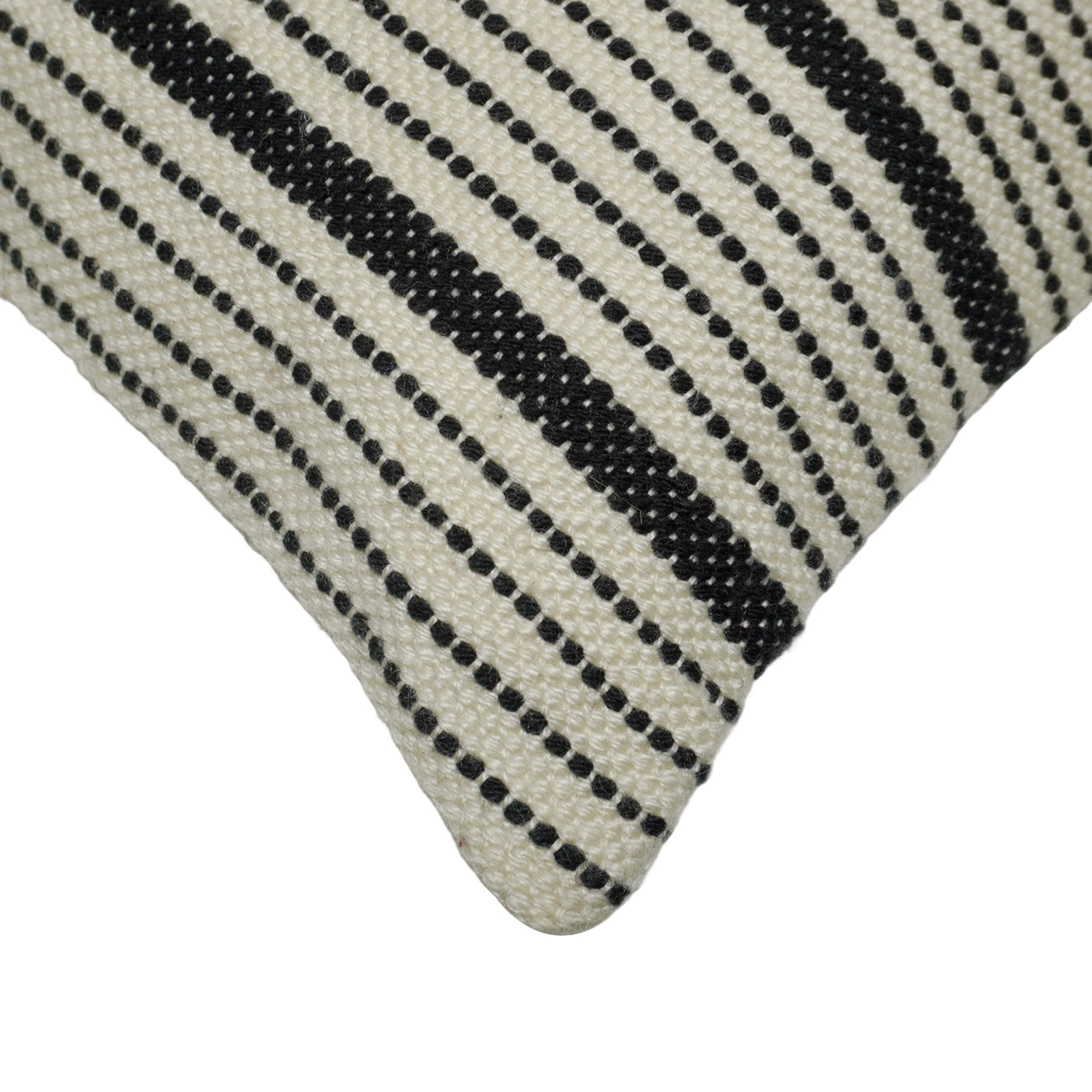 Handwoven Cotton Striped Cushion Cover 45x45 cm | Black & Ivory Woven Decorative Throw Pillow Cover | Modern Farmhouse & Scandinavian Home Décor
