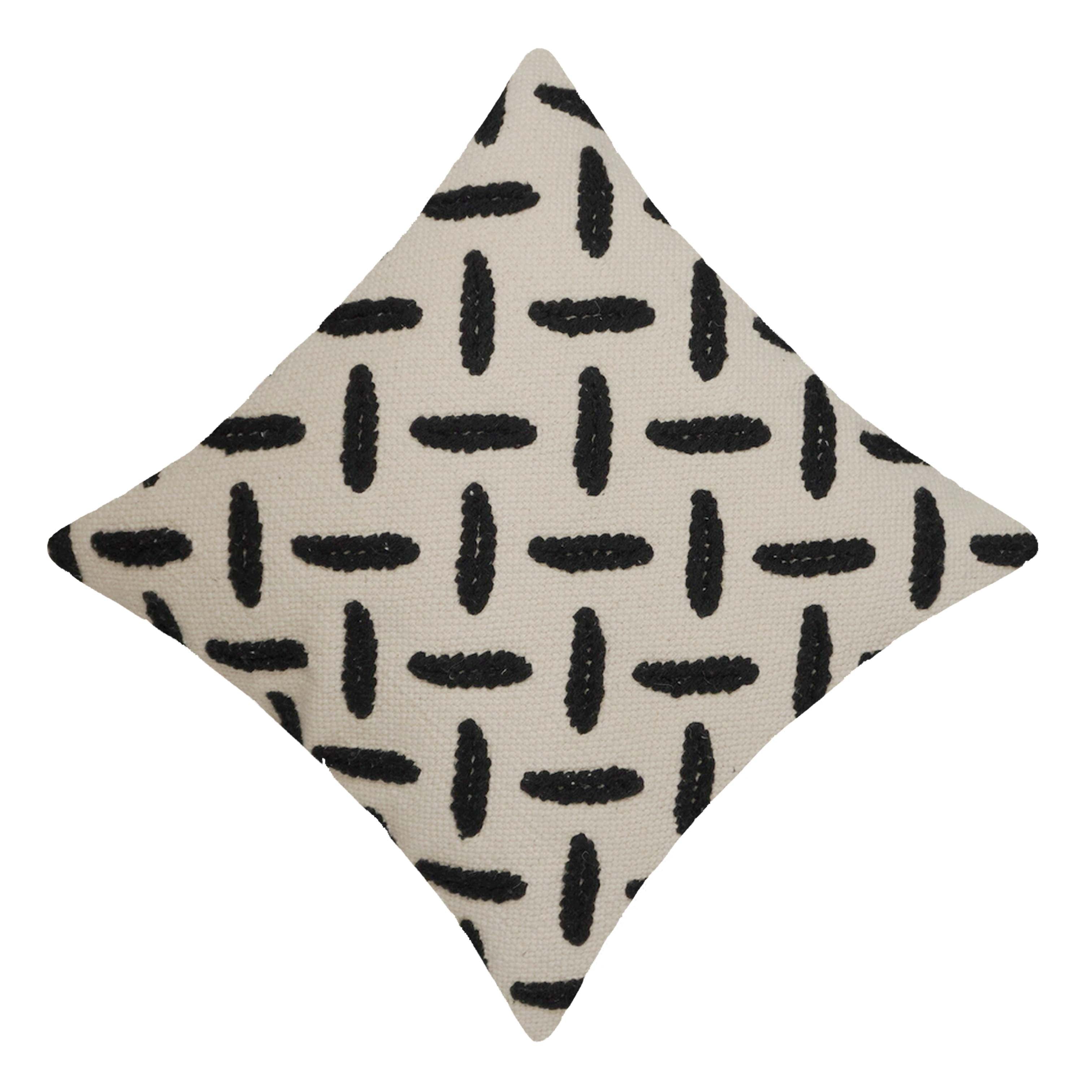 Handwoven Cotton Cushion Cover 45x45 cm | Black Abstract Dash Pattern | Modern Boho Decorative Throw Pillow Cover | Hidden Zipper | 100% Cotton