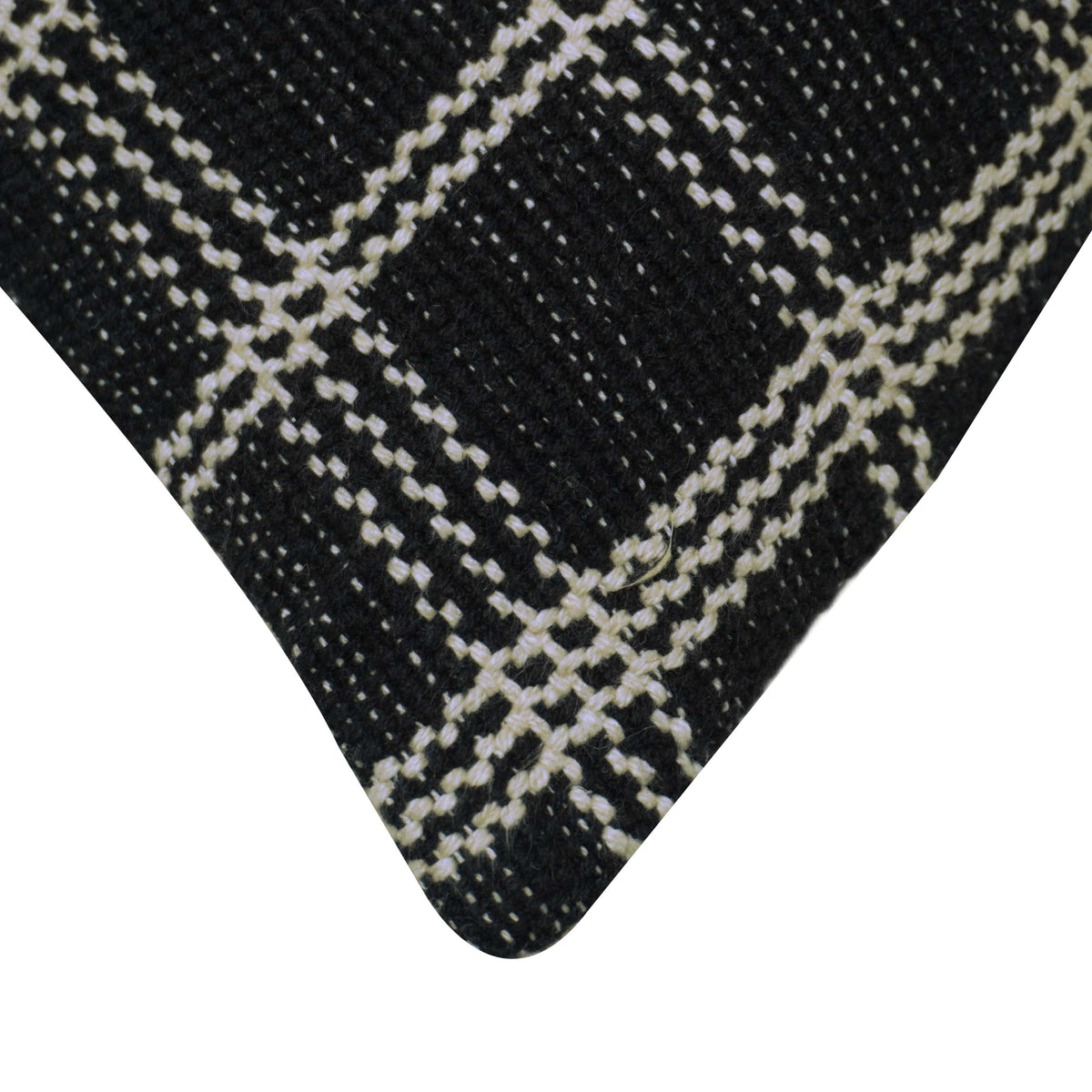 Handwoven Black & Ivory Checkered Cotton Cushion Cover – 45 x 45 cm | Woven Grid Pattern