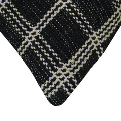 Handwoven Black & Ivory Checkered Cotton Cushion Cover – 45 x 45 cm | Woven Grid Pattern