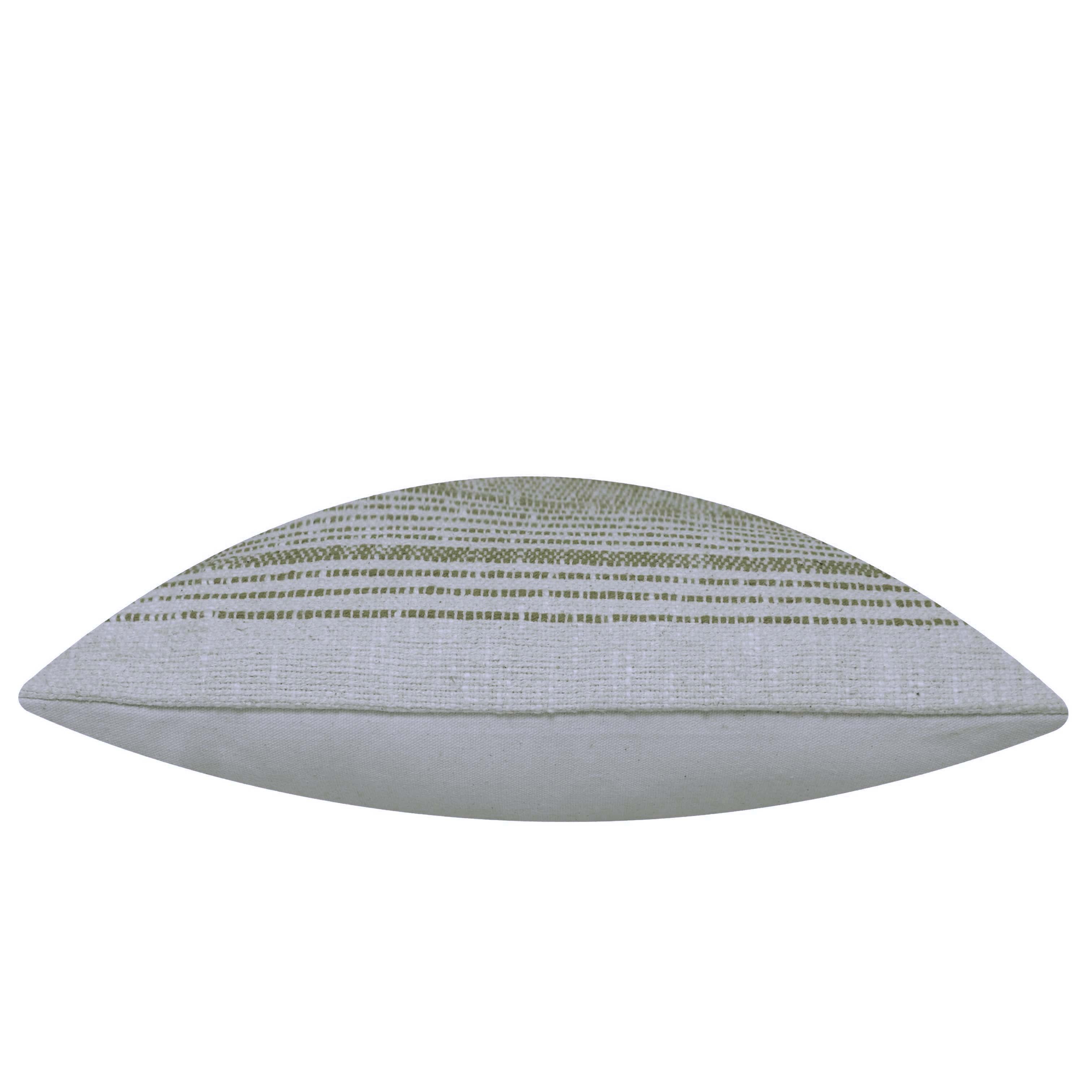 Handwoven Cotton Cushion Cover – Sage Green & Ivory Striped Textured Design, 45 x 45 cm