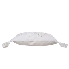 Handmade Tufted Cotton Cushion Cover with Tassels – Ivory Boho Geometric Textured Throw Pillow Cover – 30 x 50 cm Lumbar Cushion Cover