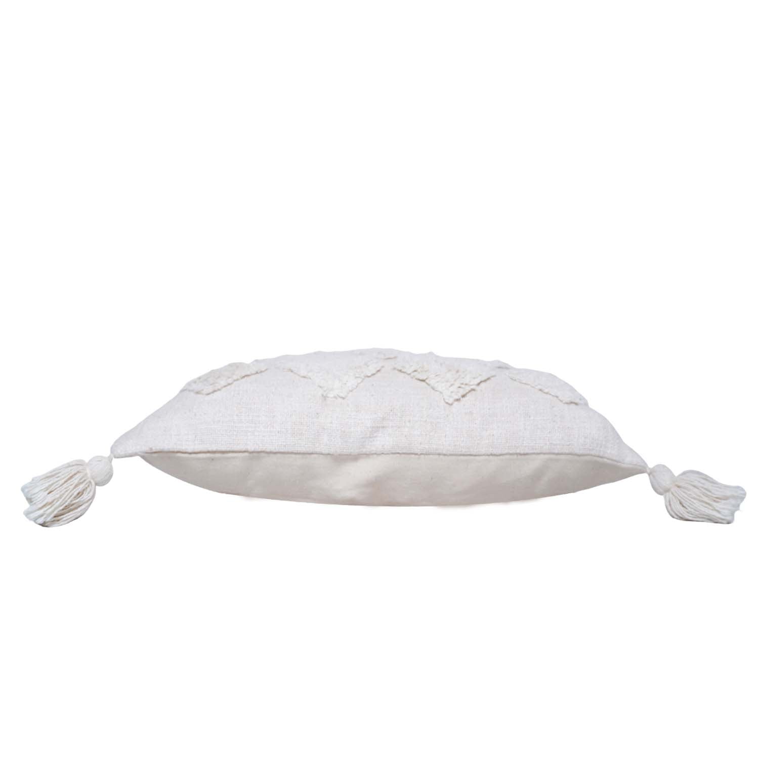 Handmade Tufted Cotton Cushion Cover with Tassels – Ivory Boho Geometric Textured Throw Pillow Cover – 30 x 50 cm Lumbar Cushion Cover