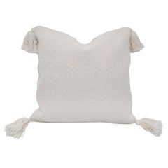 Handmade Cotton Cushion Cover with Tassels 45x45 cm | Ivory Textured Woven Decorative Throw Pillow Cover | Boho Farmhouse Sofa Cushion | Concealed Zip | 18x18 Inch