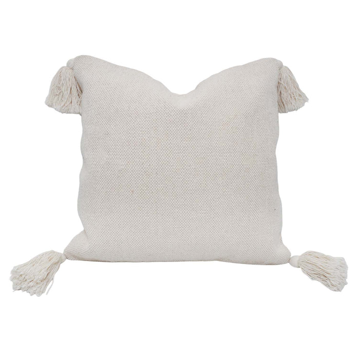 Ivory Textured Handwoven Cotton Tassel Cushion Cover 45x45 cm