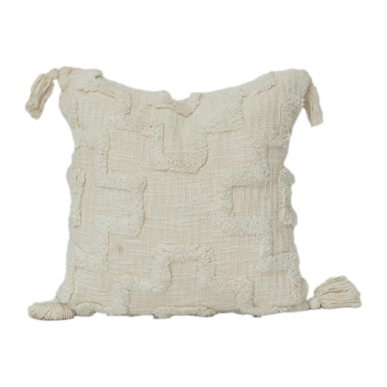 Boho Baumwoll-Kissenbezug mit Quasten | Strukturierter, neutraler Kissenbezug | 45x45 cm - Bulk manufacturer & supplier from Panipat, India
