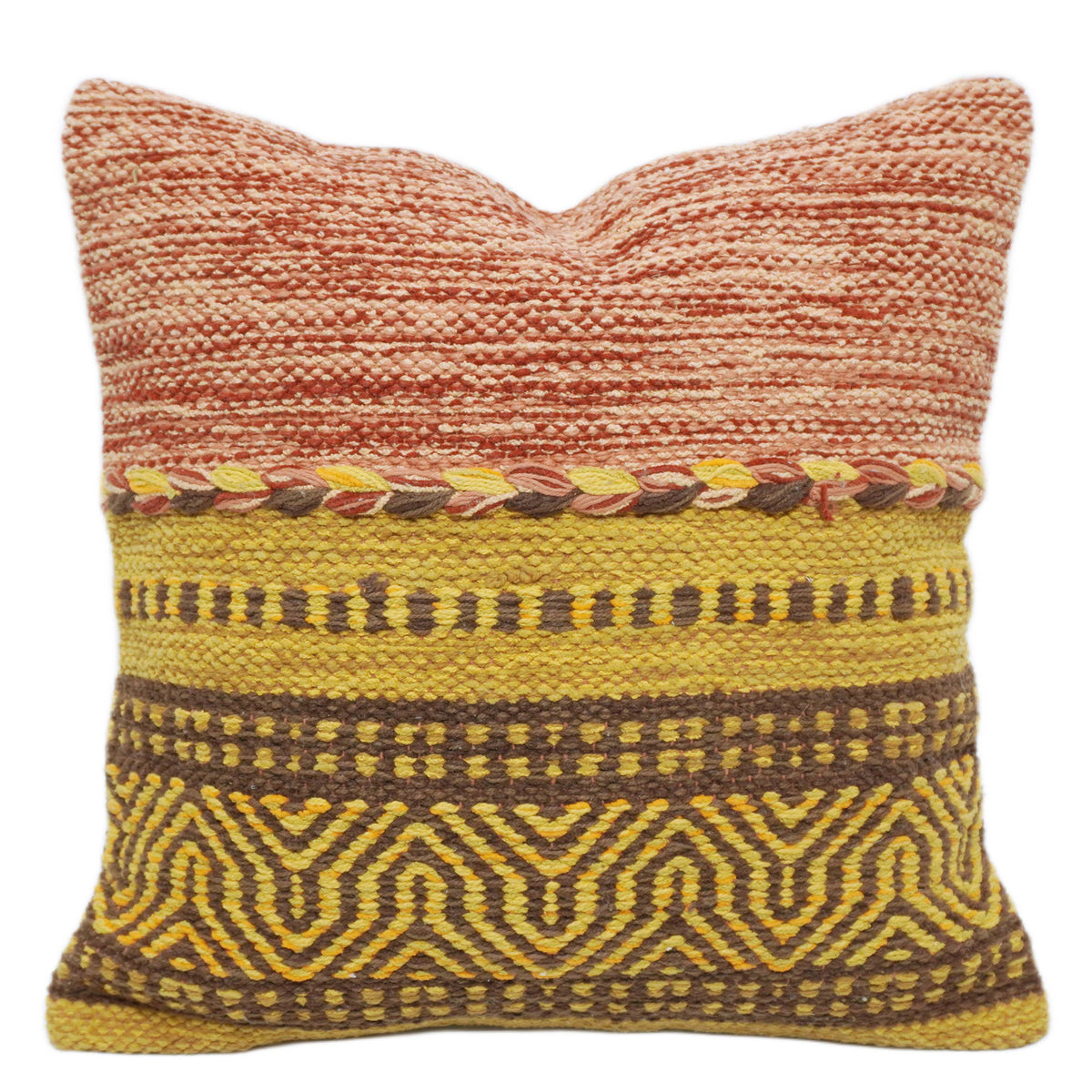 Handwoven Cotton Cushion Cover 45x45 cm – Multicolor Textured Geometric Pattern