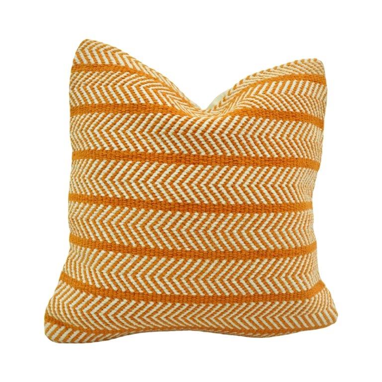 Handmade Cotton Herringbone Cushion Cover 45x45 cm | Mustard & Ivory Woven Decorative Pillow Cover