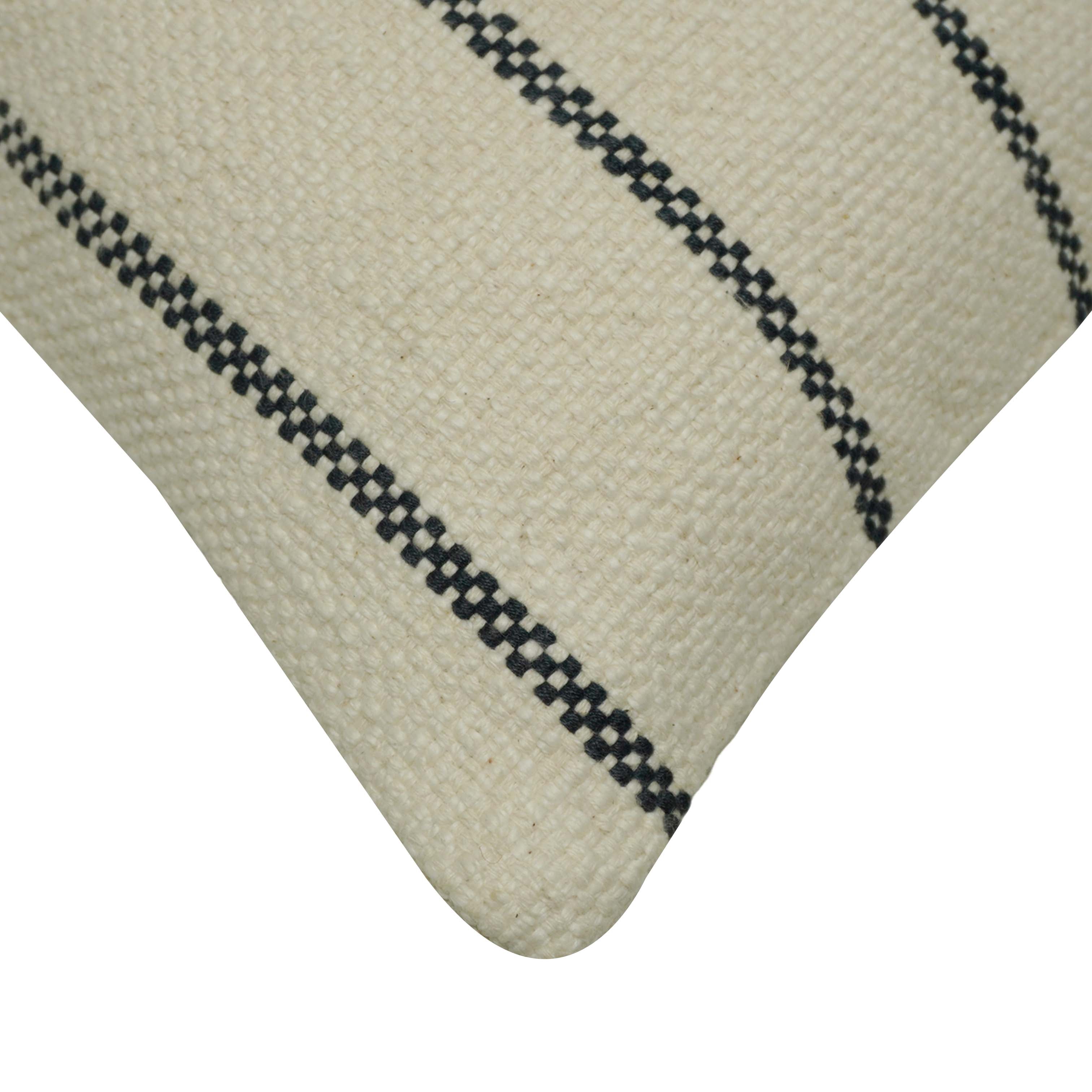 Handwoven Cotton Striped Cushion Cover 45x45 cm | Ivory & Black Woven Throw Pillow Cover | Modern Farmhouse & Minimalist Home Décor | Hidden Zip | 100% Cotton