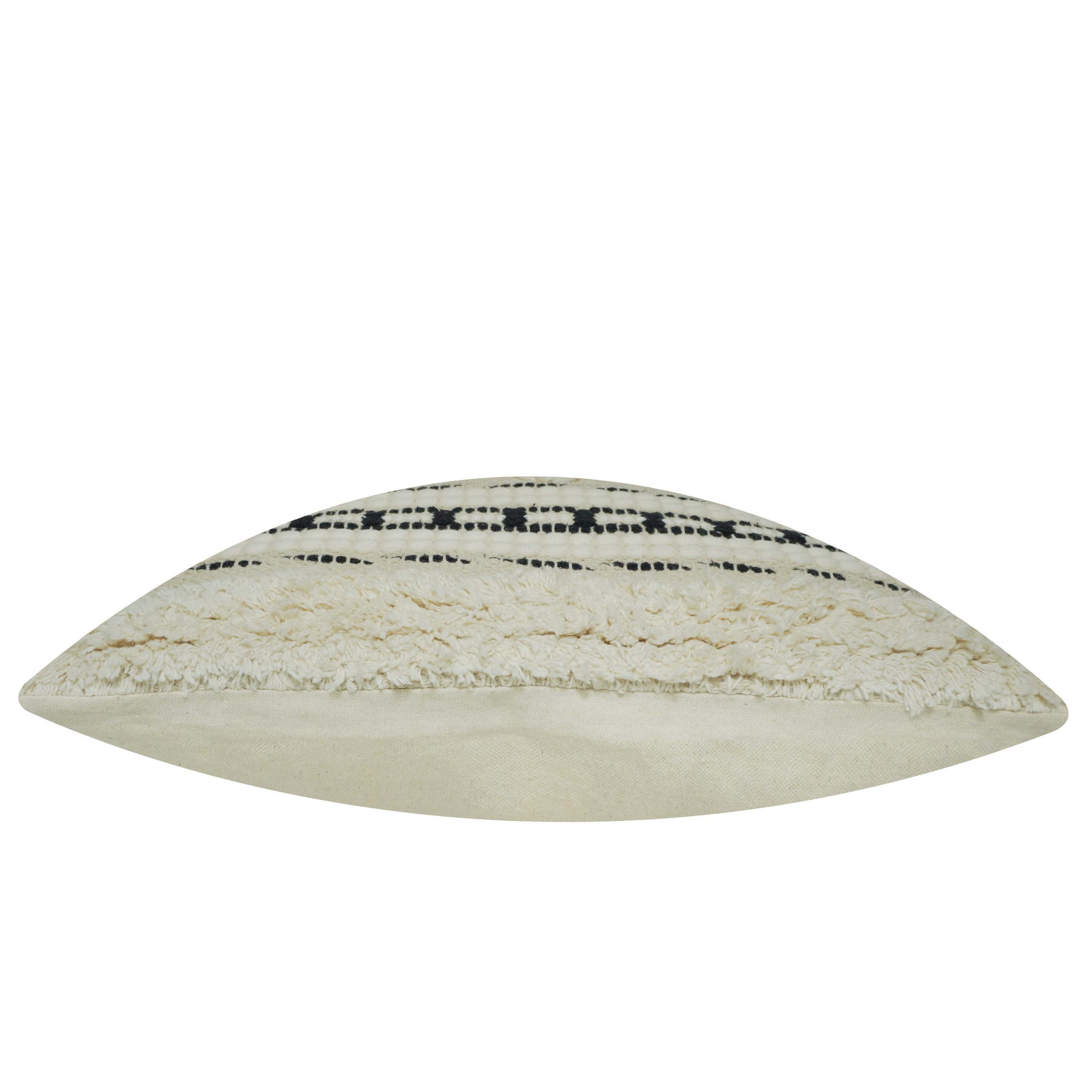 Handwoven Cream & Black Geometric Cotton Cushion Cover – Textured Boho Accent, 45 x 45 cm