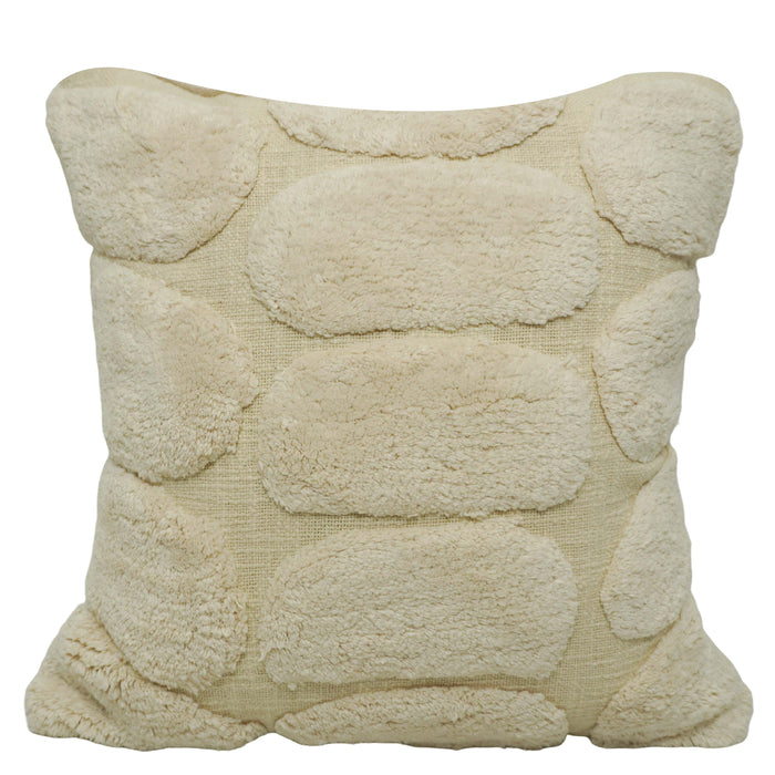 Handmade Tufted Cotton Cushion Cover 45x45 cm | Ivory Textured Geometric Plush Throw Pillow Cover | Modern Boho Home Décor | Hidden Zipper