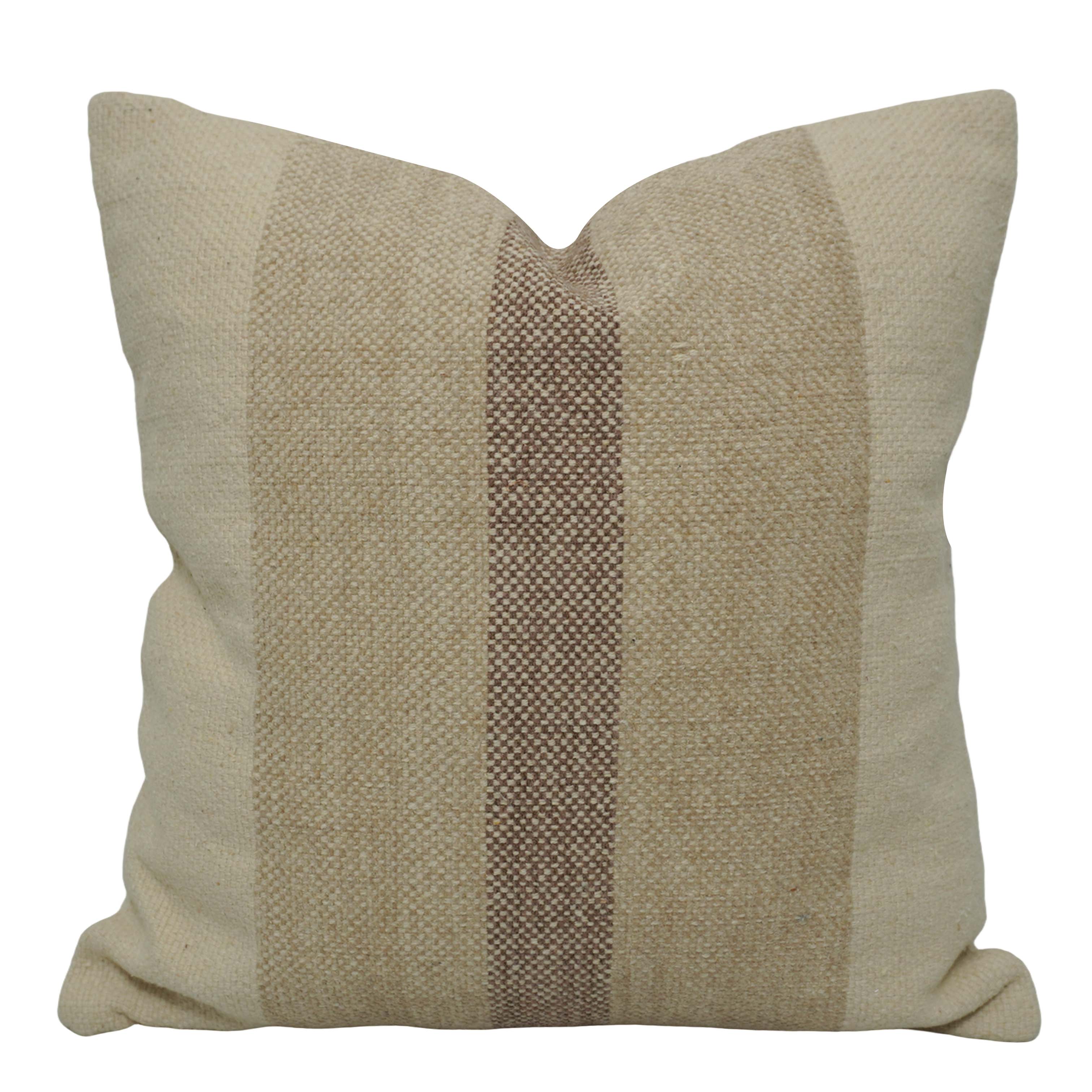 Handwoven Cotton Cushion Cover 45x45 cm | Natural Beige Striped Textured Throw Pillow Cover | Rustic Farmhouse & Boho Decorative Cushion Cover | Hidden Zipper