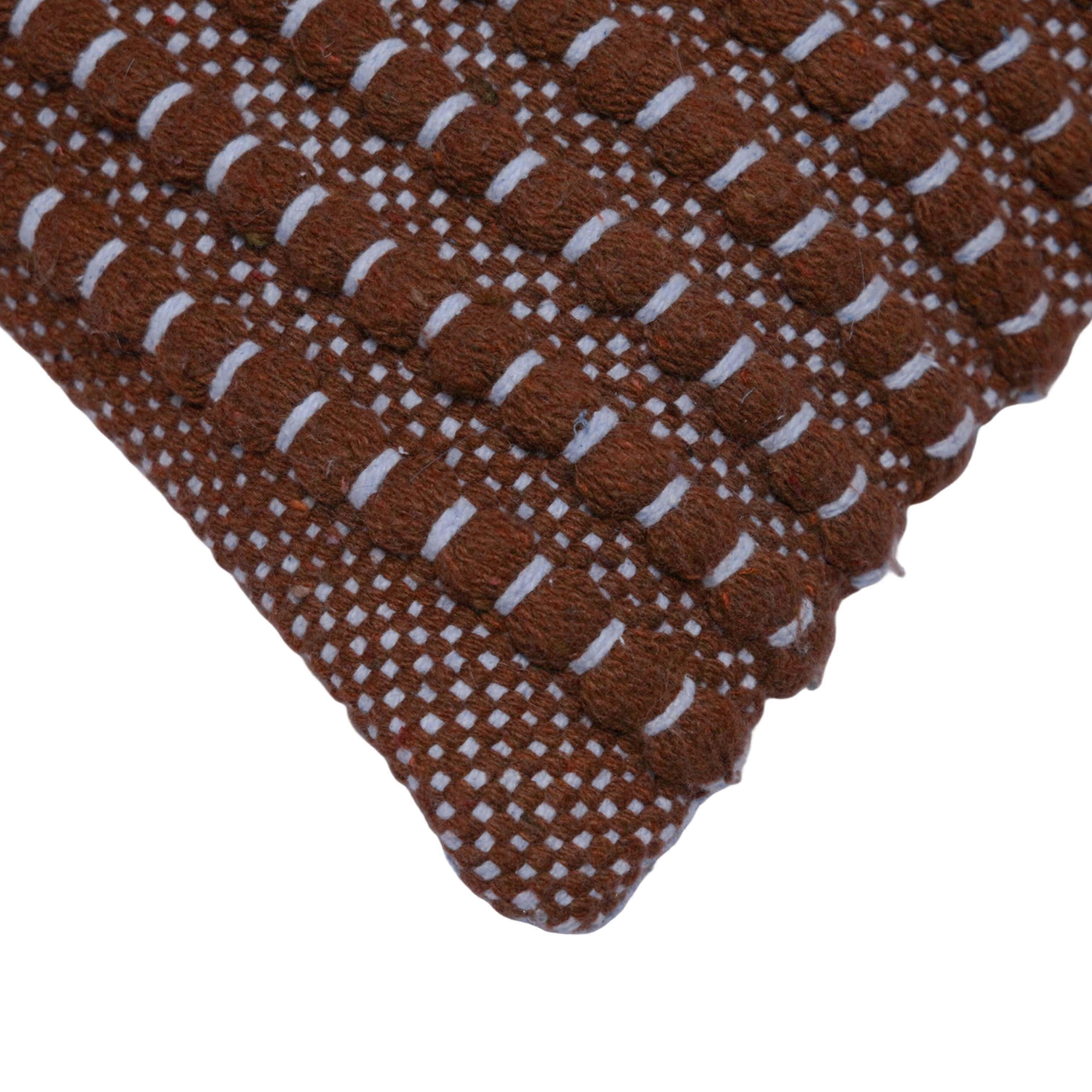 Handwoven Cotton Cushion Cover – Brown & Ivory Textured Striped Design, 45 x 45 cm