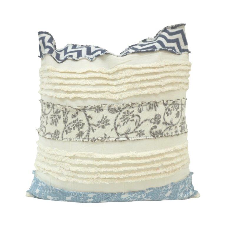 Handcrafted Patchwork Ruffle Cotton Cushion Cover 45x45 cm | Layered Textured Boho Throw Pillow Cover | Concealed Zip - Bulk manufacturer & supplier from Panipat, India