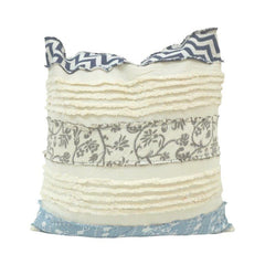 Handcrafted Patchwork Ruffle Cotton Cushion Cover 45x45 cm | Layered Textured Boho Throw Pillow Cover | Concealed Zip