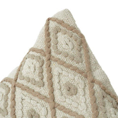 Beige Diamant Bestickter Kissenbezug aus Baumwolle | Texturiertes Geometrisches Muster | Neutrale Boho-Deko | 45x45 cm