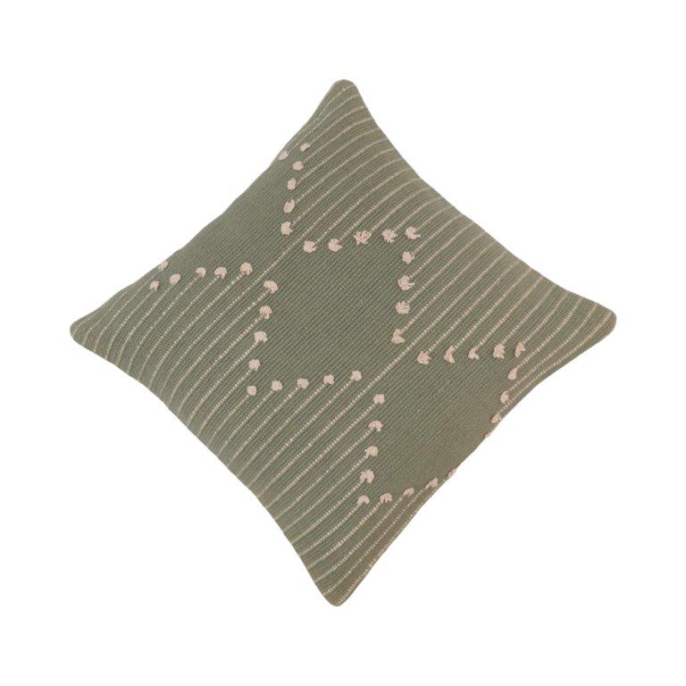 Handmade Sage Green Cotton Cushion Cover with Textured Dot Embroidery | 45x45 cm Decorative Throw Pillow Cover