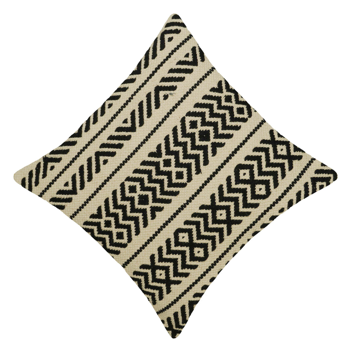 Handwoven Cotton Cushion Cover 45x45 cm | Black & Ivory Geometric Woven Throw Pillow Cover | Boho Farmhouse Decorative Cushion Cover with Concealed Zipper