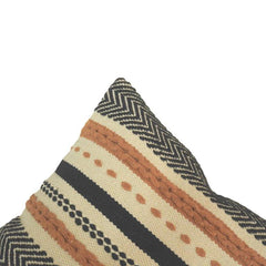 Handmade Boho Geometric Embroidered Cotton Cushion Cover | Black & Beige Textured Throw Pillow | 45x45 cm