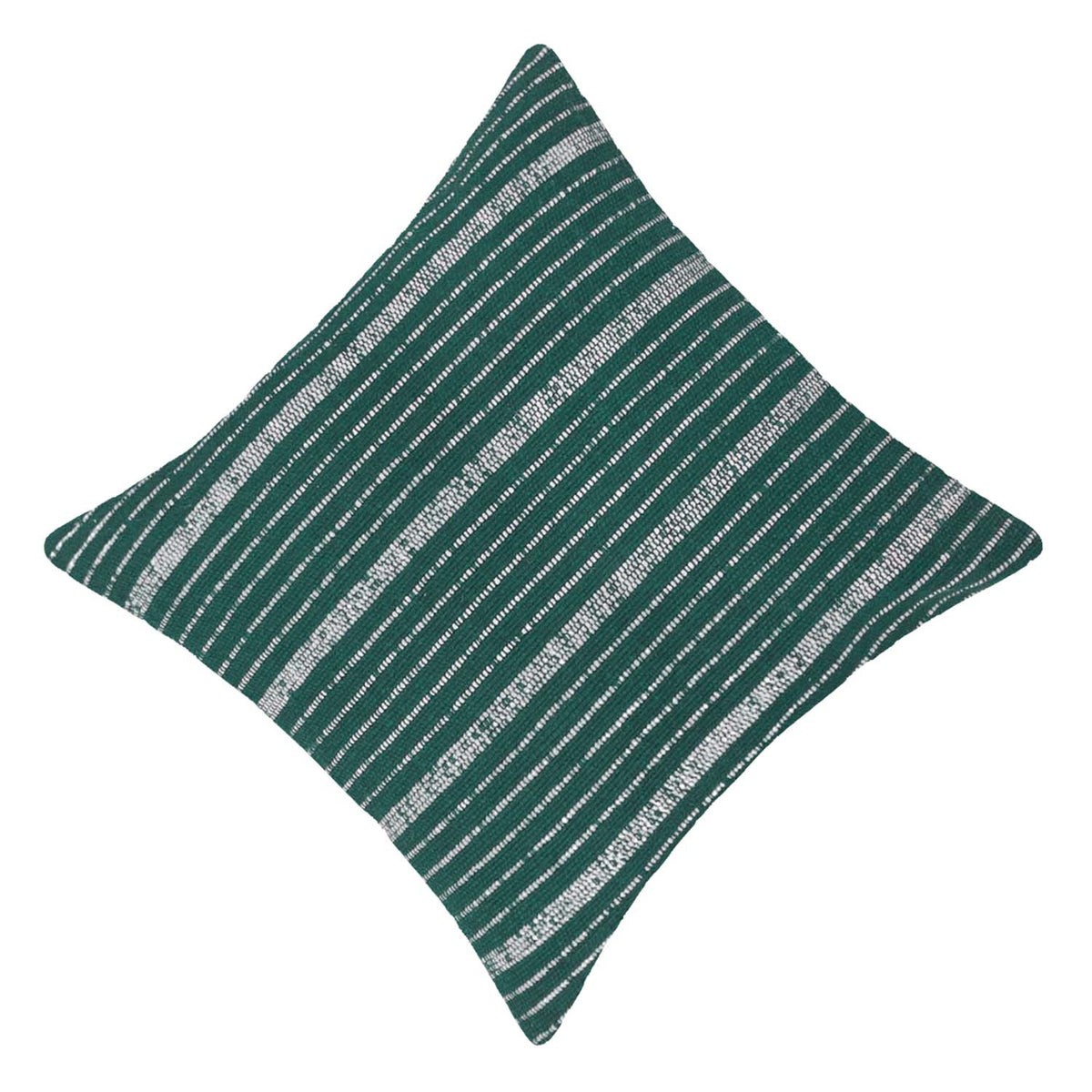 Handwoven Cotton Cushion Cover – Green & Ivory Textured Striped Design, 45 x 45 cm