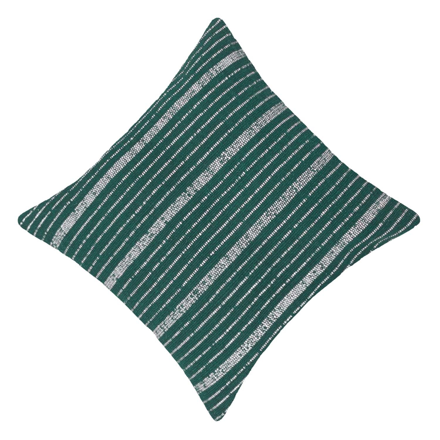 Handwoven Cotton Cushion Cover – Green & Ivory Textured Striped Design, 45 x 45 cm