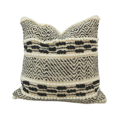 Handmade Black & White Woven Cotton Cushion Cover | Boho Textured Tribal Pillow Cover | 45x45 cm