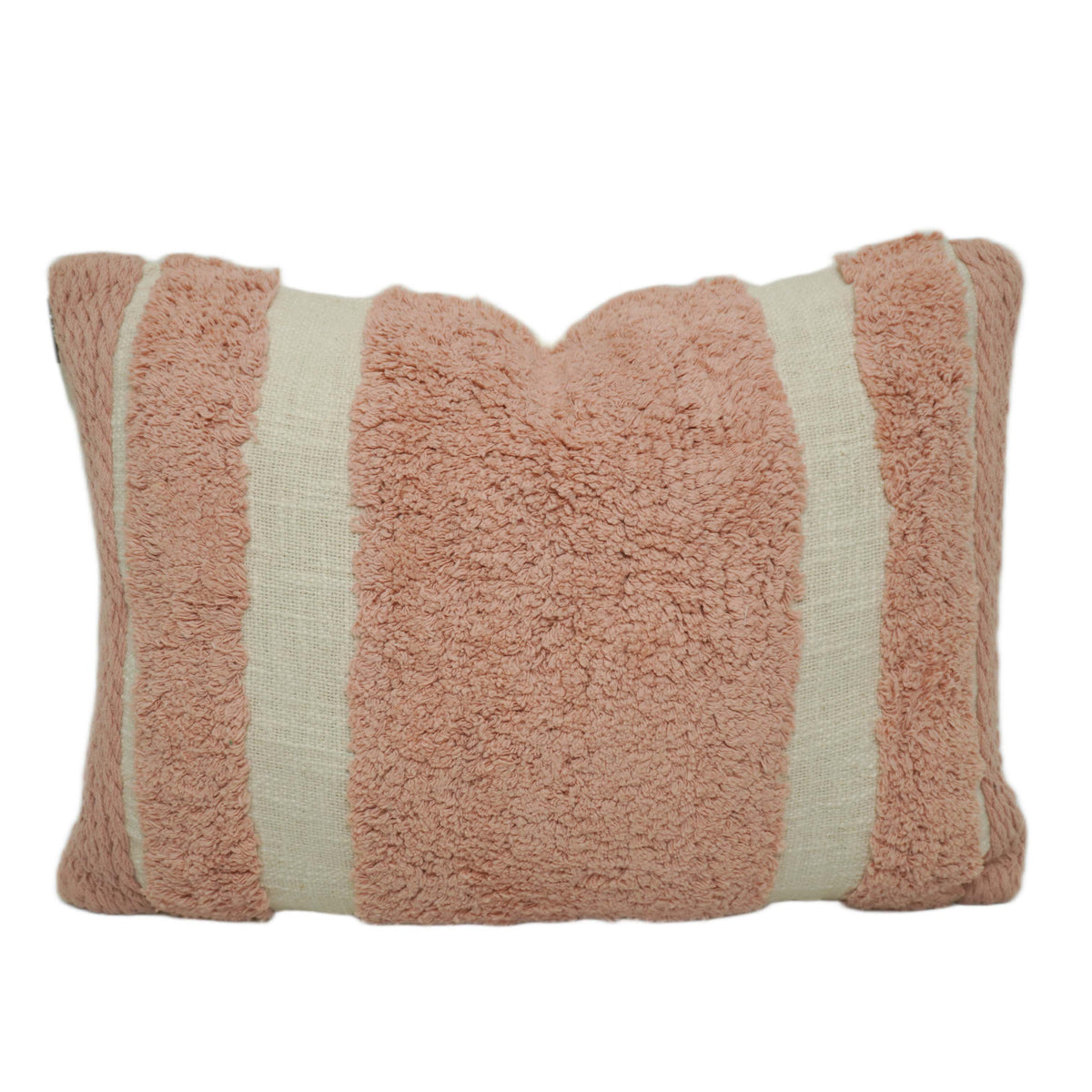 Blush Pink & Ivory Tufted Cotton Lumbar Cushion Cover 35x50 cm